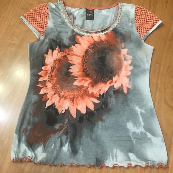 Anac Tops - Anac by Kimi Fun Orange Sunflower Top